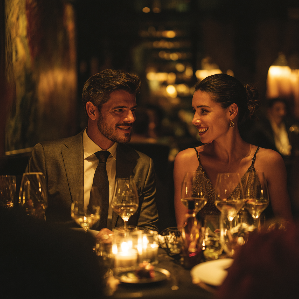 pareja de sugar daddy y sugar baby cenando deli