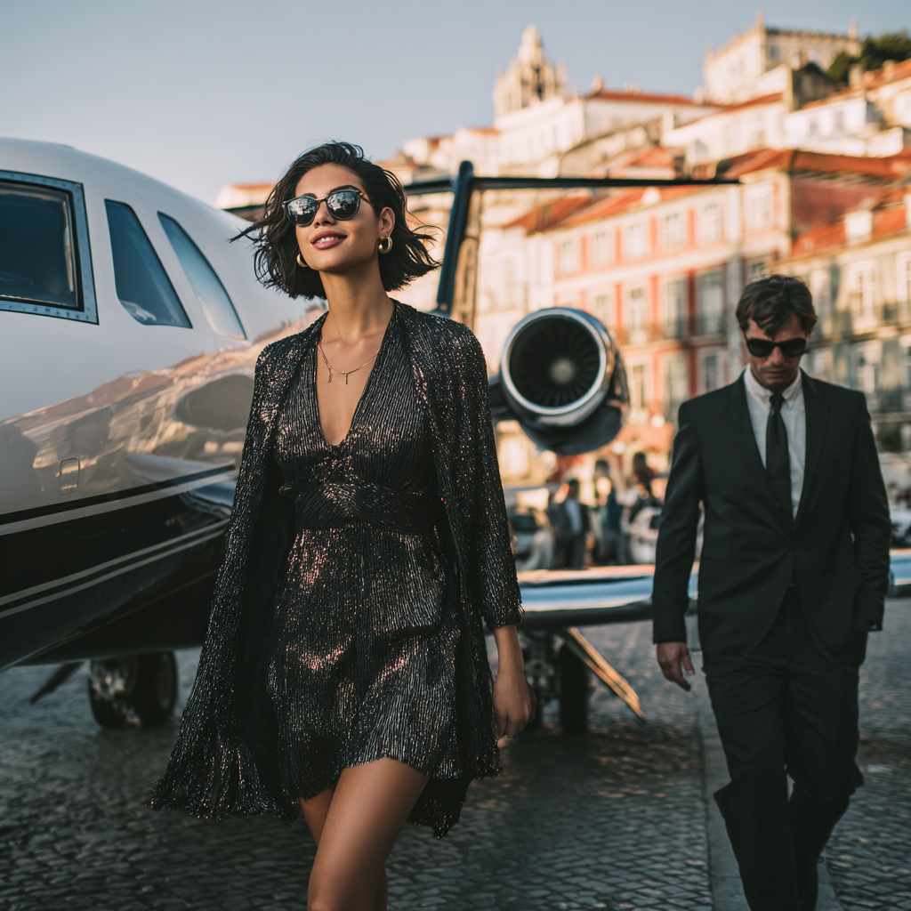 mujer bella, hombre guapo y su avión