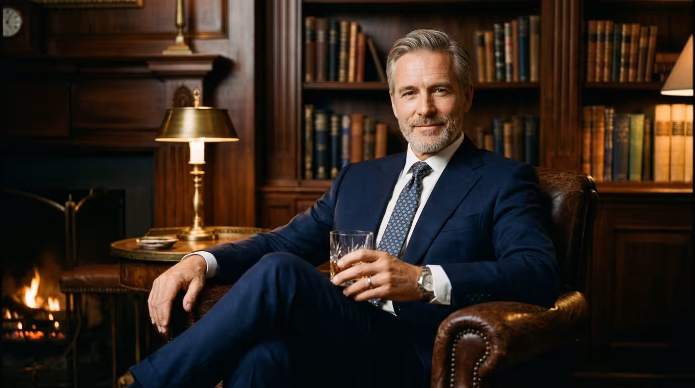 Sugar Daddy Significado - Homem sofisticado de fato num ambiente de luxo