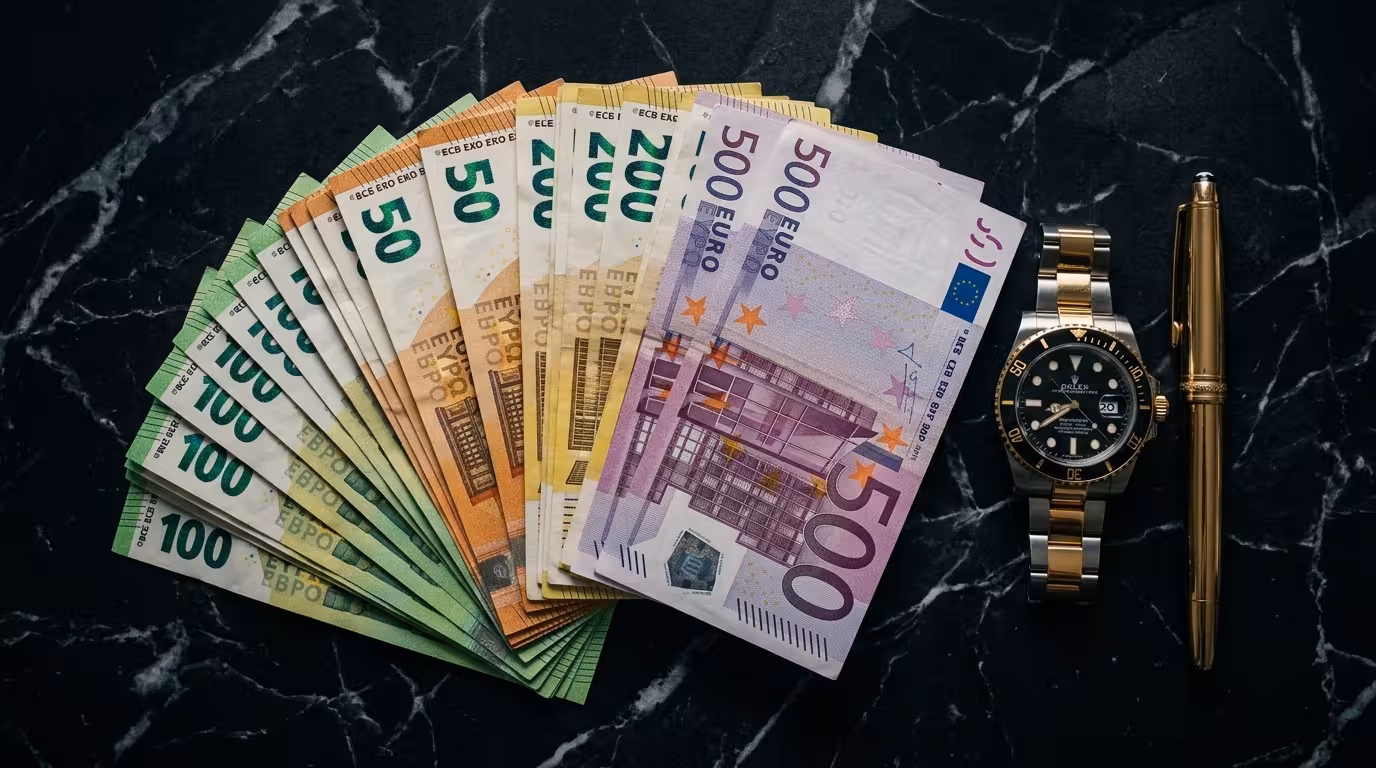 Quanto Paga um Sugar Daddy - Notas de euro com relogio de luxo