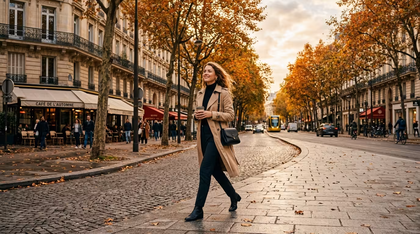 Como Ser Sugar Baby - Mulher confiante a caminhar numa avenida europeia